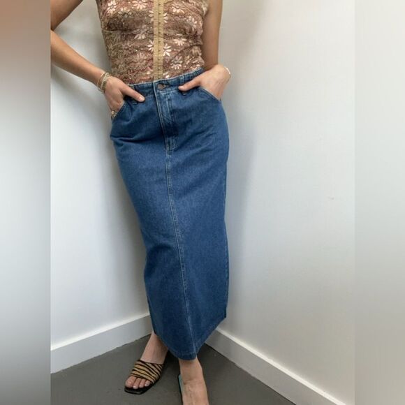 Vintage 90's Lee Blue Denim Maxi Skirt High Rise Straight Fit Size S - Picture 3 of 12